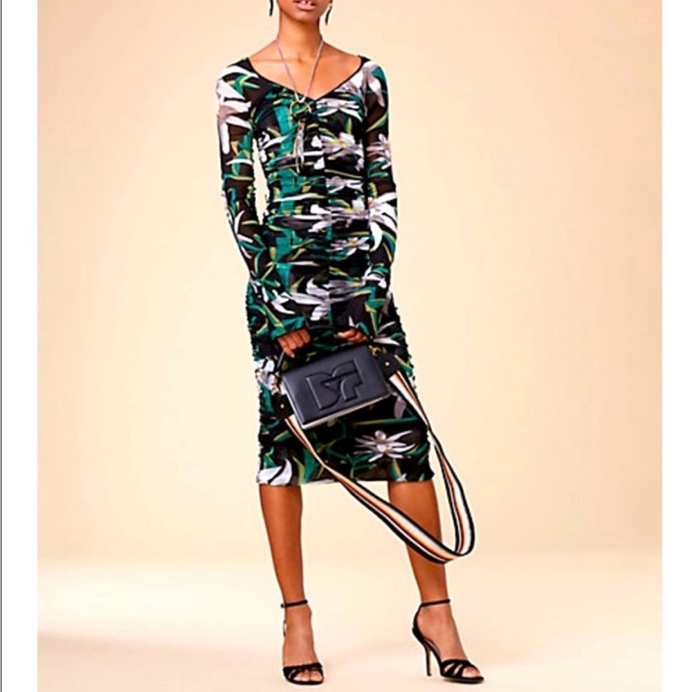 Diane Von Furstenberg Green and Black Long Sleeve Dress